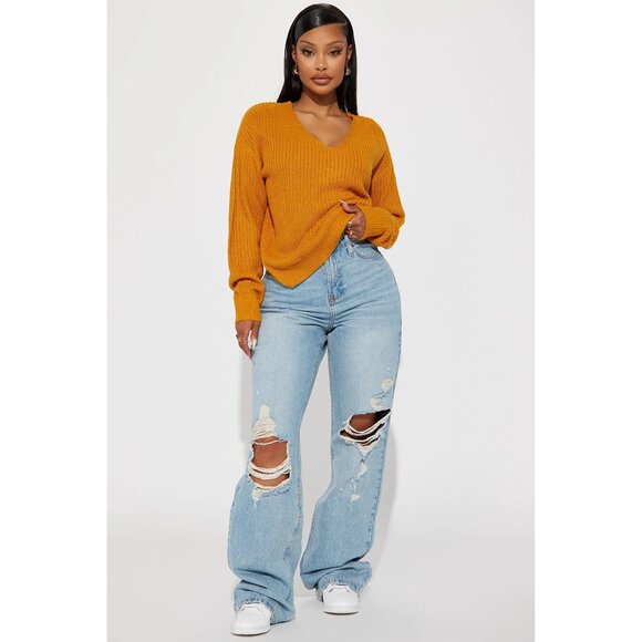 NWT Fashion Nova Cable Knit Knot Back Sweater in Mustard Size Medium - Picture 2 of 4